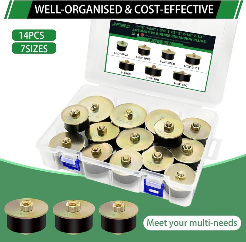 Japtend 14pcs Expandable Freeze Rubber Plugs Assortment Kit, 7 Sizes Automotive Rubber Expansion Freeze Plugs Fit Hole 1-1/2" 1-5/8" 1-3/4" 1-7/8" 2" 2-1/8" 2-1/4" - Image 4